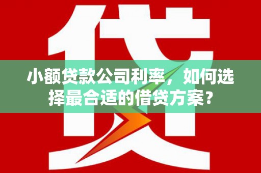 佛山小额贷款公司利率，如何选择最合适的借贷方案？